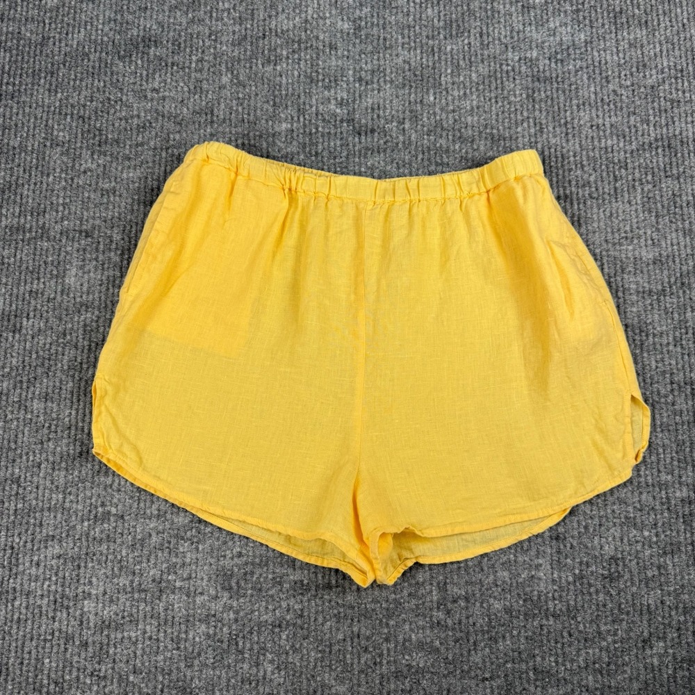 Vitamin A Tallows Linen Shorts Womens L Yellow Pull On Elastic Waist Resortwear